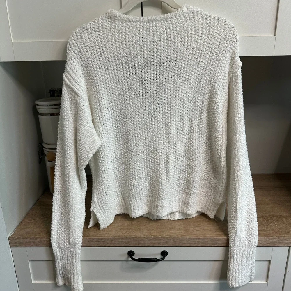 Free People Sweater Womens XS‎ White Twist Front Surplice V-Neck Textured Knit